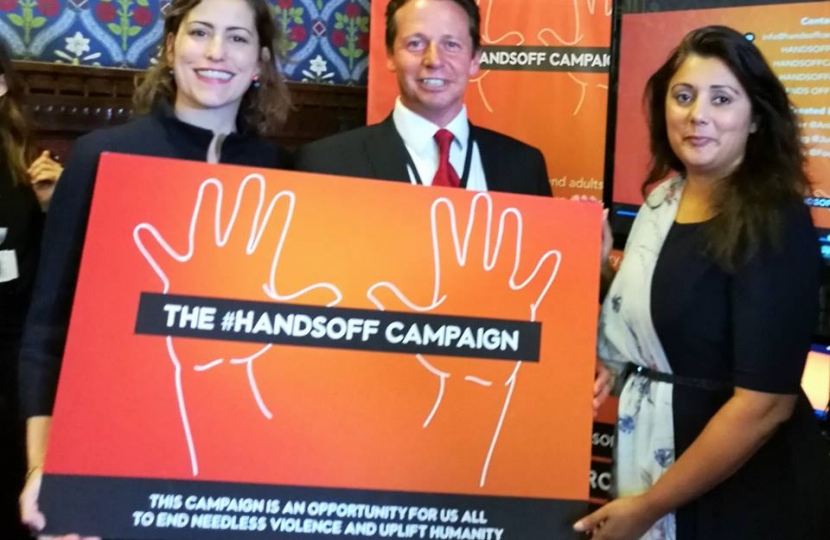 Victoria Atkins at the launch of the Handsoff Campaign