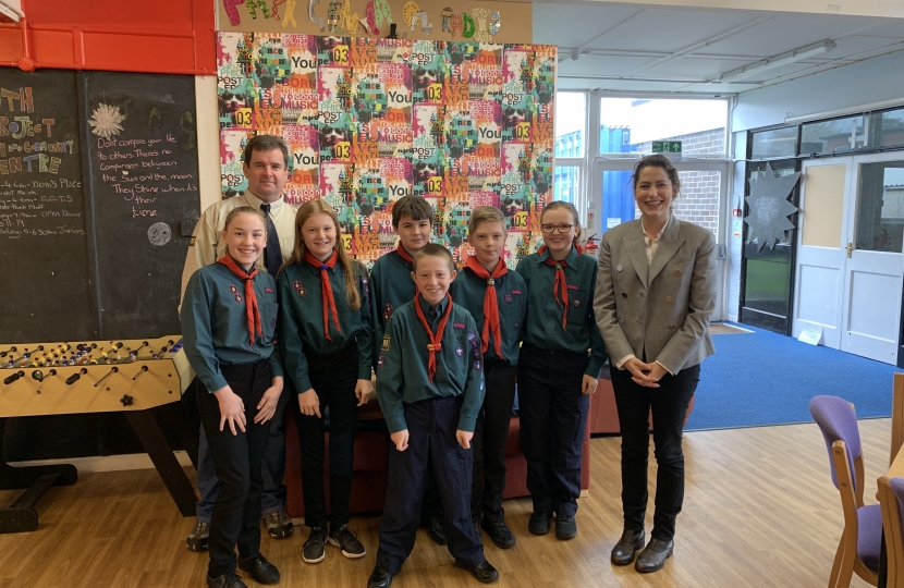 Victoria Atkins MP meets Louth Scouts and their leader, Adrian Beech
