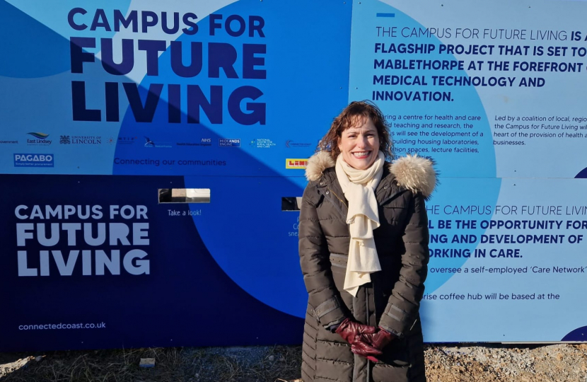 Victoria Atkins MP at the Campus for Future Living Building Site
