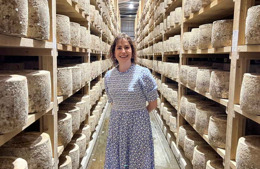 Victoria in the cheese warehouse.