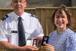 Victoria with Mablethorpe Station Officer Kevin Corner, awarded his long service medal for 20 years.