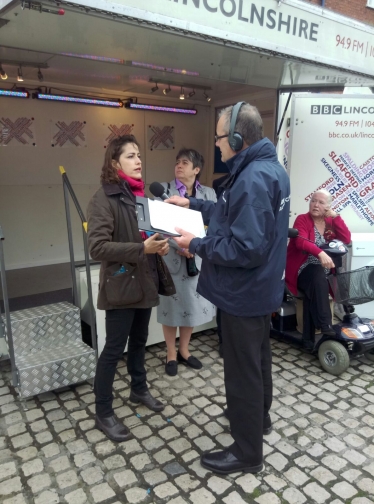 Victoria Atkins answers questions at the BBC Radio Lincolnshire hustings