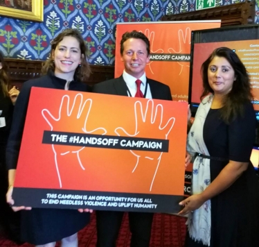 Victoria Atkins at the launch of the Handsoff Campaign