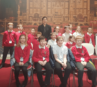 Victoria Atkins MP with Coningsby St Michael’s children after their animated Q and A session.
