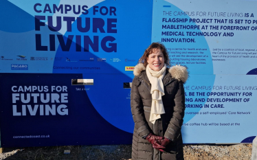 Victoria Atkins MP at the Campus for Future Living Building Site